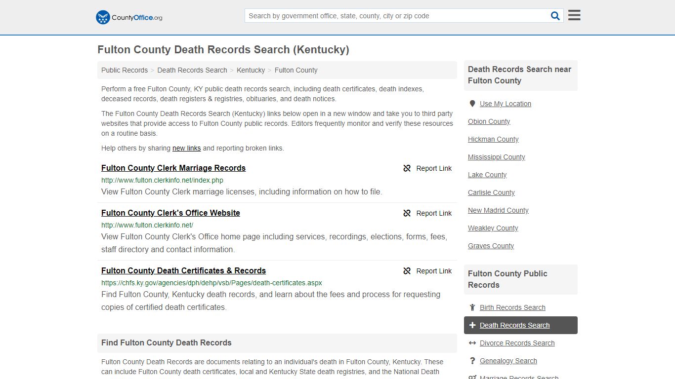 Death Records Search - Fulton County, KY (Death ...
