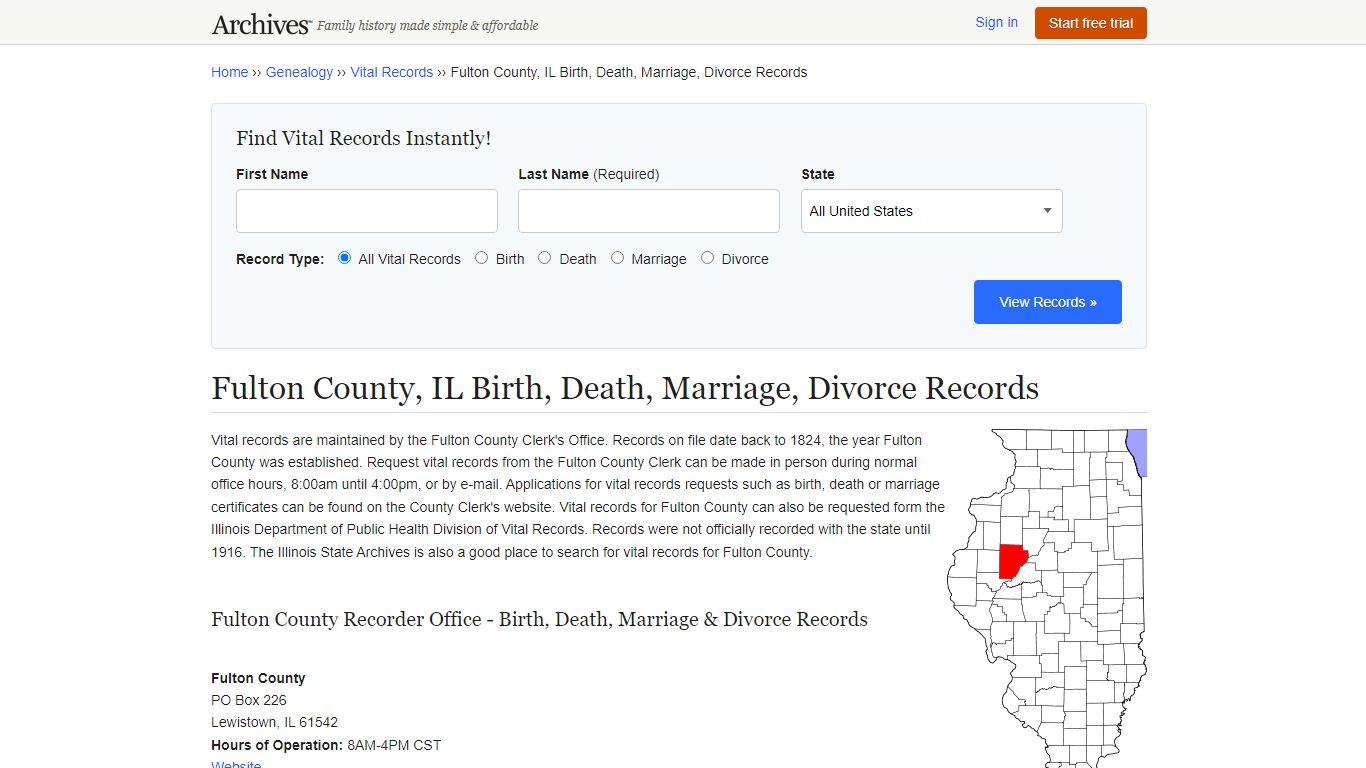 Fulton County, IL Birth, Death, Marriage, Divorce Records